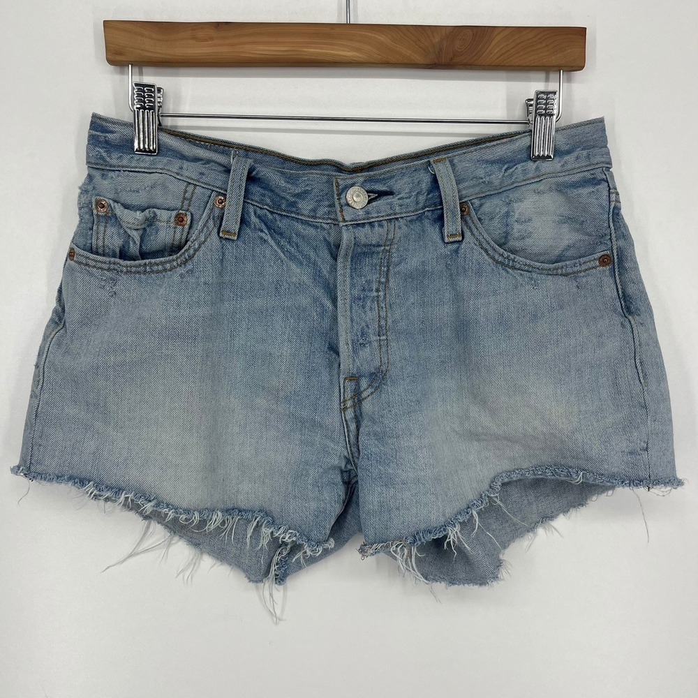 Levis 501 Original Cut Off Jean Shorts Light Wash Denim Size 29 Button Fly